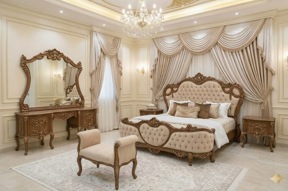 Antique Walnut Royal Bedroom Set – Baroque Hand-Carved Solid Wood Master Collection