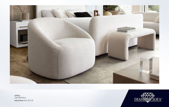 Opal Swivel Chair in Light Oat Fabric, 36 x 35 x 30 Inches, Fully Assembled
