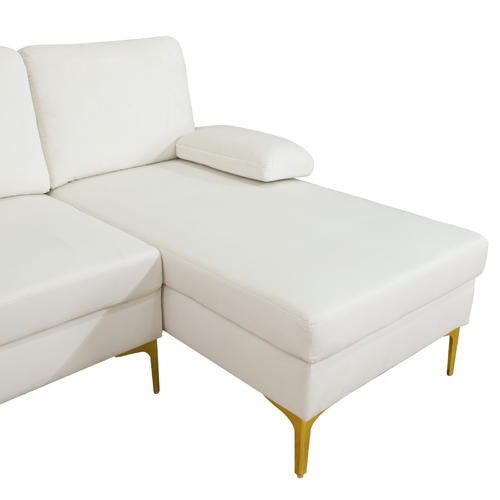 Beige 3-Piece Fluffy Fabric U-Shaped Sectional Sofa with Double Chaise
