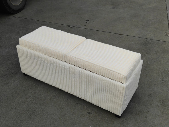 Off-White 48-Inch Corduroy Storage Ottoman Coffee Table with Reversible