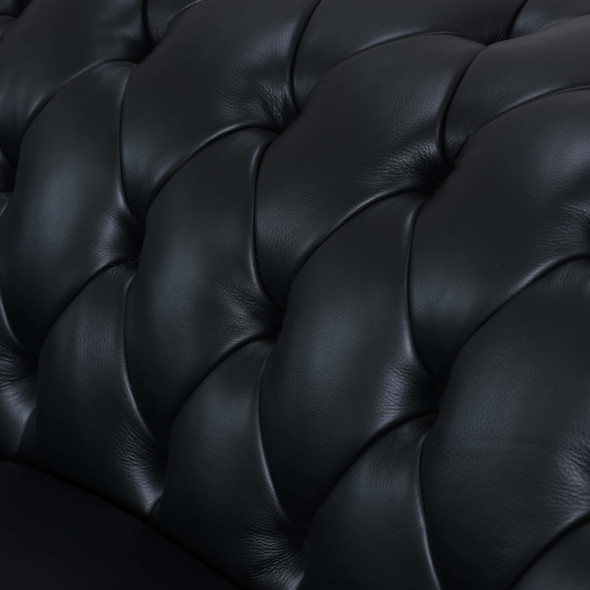 88-Inch Black 3-Piece Cow Top Leather Chesterfield Corner Sectional with Seats