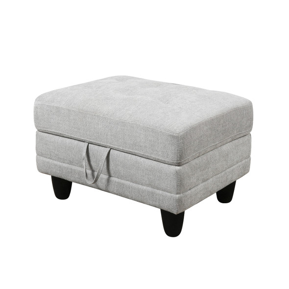 Gray White Linen Lift-Top Storage Ottoman with Tufted Cushion and Tapered Legs