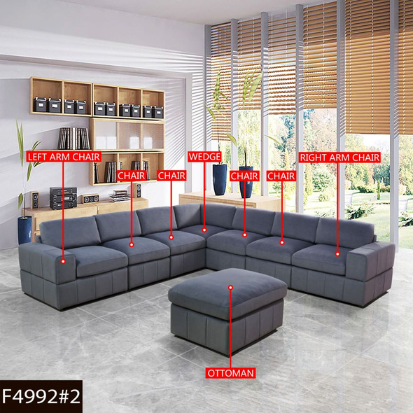 Dark Gray Microfiber Sectional Ottoman with Padded Cushion and Tapered Legs