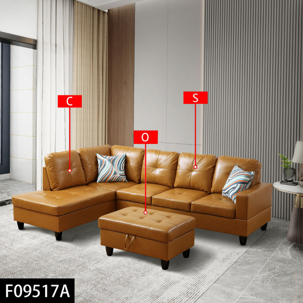 Turmeric 3-Piece Semi-PU Synthetic Leather Sectional with Left-Facing Chaise