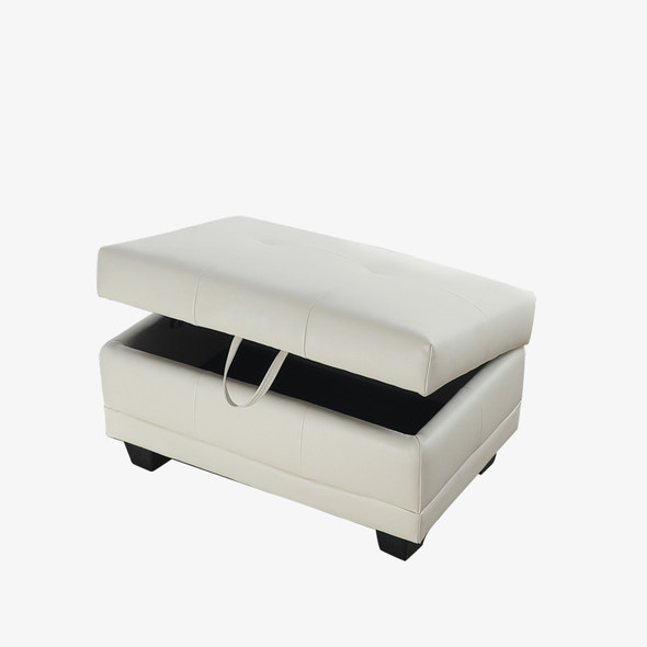 White Semi-PU Synthetic Leather Lift-Top Storage Ottoman with Tufted Cushion