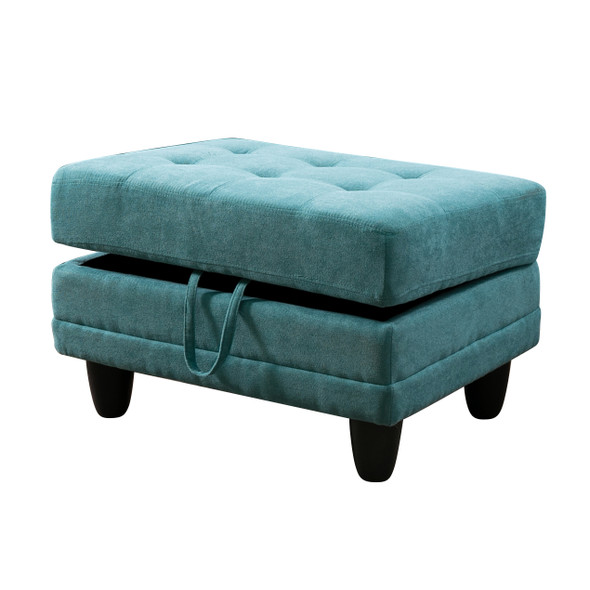 Green Flannel Lift-Top Storage Ottoman with Tufted Cushion and Tapered Legs