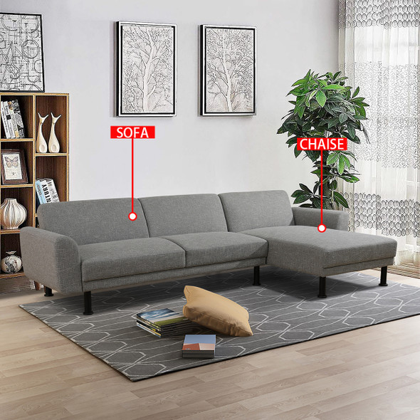 Gray 2-Piece Linen-Style Sectional Sofa with Right-Facing Chaise and Black