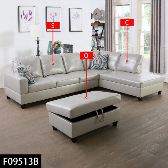 Silver Gray 3-Piece Semi-PU Synthetic Leather Sectional with Right-Facing Chaise