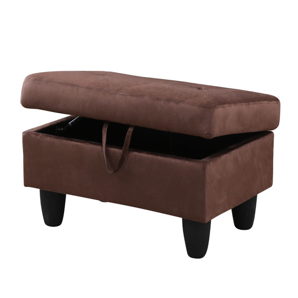 Chocolate Flannel Lift-Top Storage Ottoman with Tufted Cushion and Tapered Legs