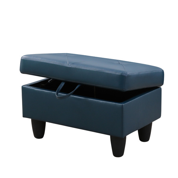 Denim Semi-PU Synthetic Leather Lift-Top Storage Ottoman with Tufted Cushion
