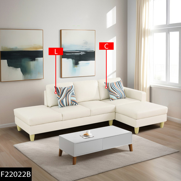 White 2-Piece Faux Leather Sectional Sofa with Right-Facing Chaise and Stitching