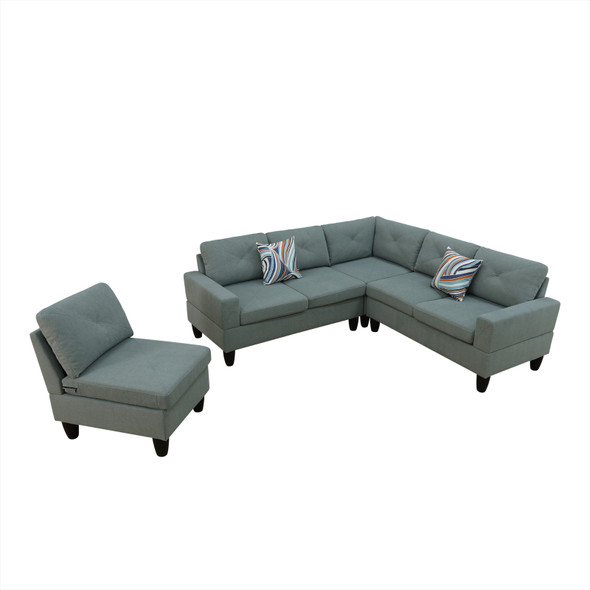 Dendrobium Green 4-Piece Calico Modular Corner Sectional Sofa with Armless Chair