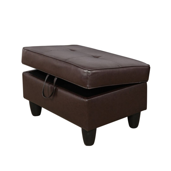 Brown Semi-PU Synthetic Leather Lift-Top Storage Ottoman with Tufted Cushion