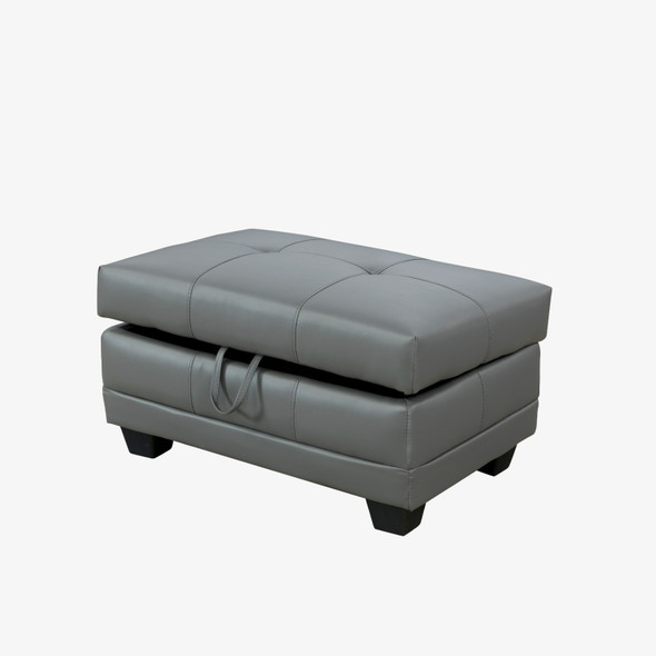 Dark Gray Semi-PU Synthetic Leather Lift-Top Storage Ottoman with Tufted Cushion