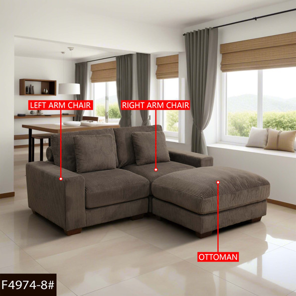 Brown 3-Piece Corduroy Sectional Sofa with Right-Facing Chaise and Lift-Top