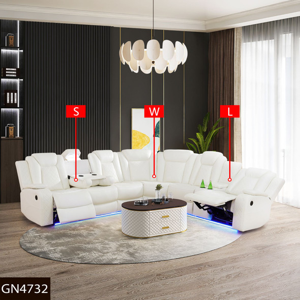 White 3-Piece Breathable Leather Reclining Corner Sectional with Consoles