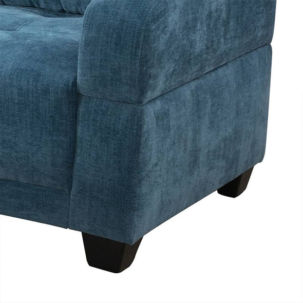 Blue 3-Piece Flannel-Leather Sectional with Left-Facing Chaise Storage Ottoman