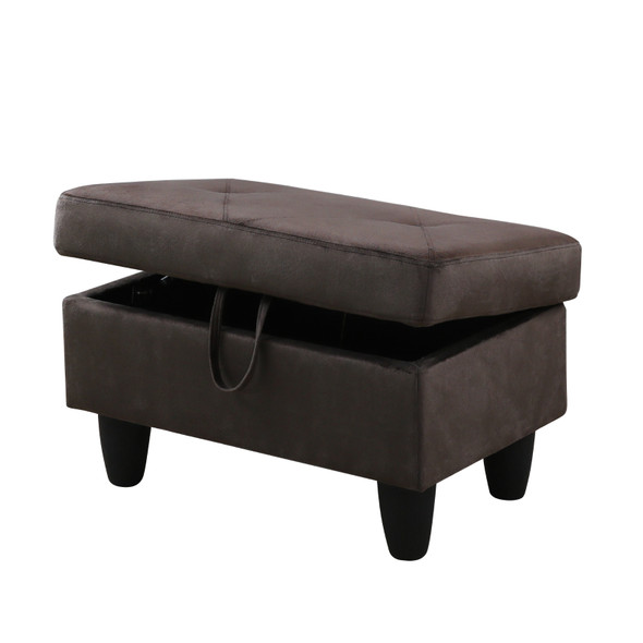 Espresso Flannel Lift-Top Storage Ottoman with Tufted Cushion and Tapered Legs