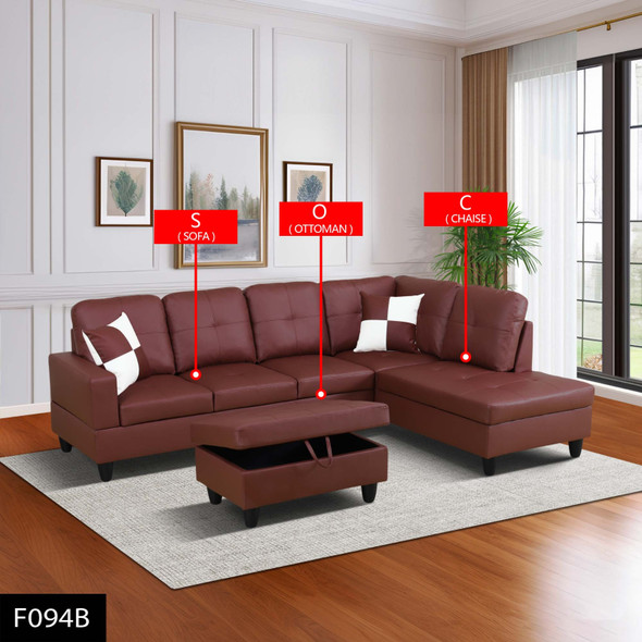 Red Faux Leather Lift-Top Storage Ottoman with Tufted Cushion and Tapered Legs