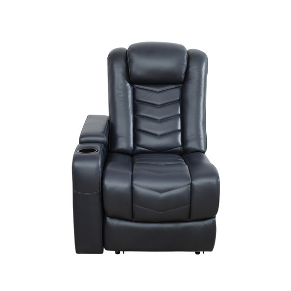 Dark Blue 6-Piece Top-Grain Leather Power Reclining Sectional with LED Lighting