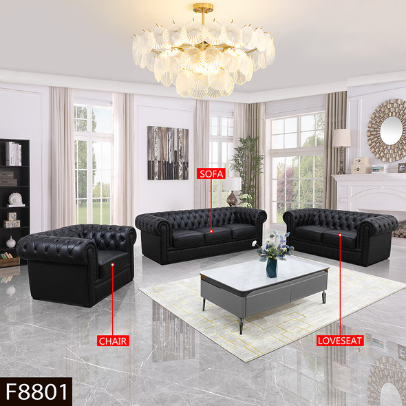 49-Inch Black Top-Grain Cow Leather Sectional Chaise Lounge with Generous Seat