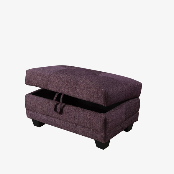 Amaranth Linen-Leather Lift-Top Storage Ottoman with Tufted Cushion and Tapered