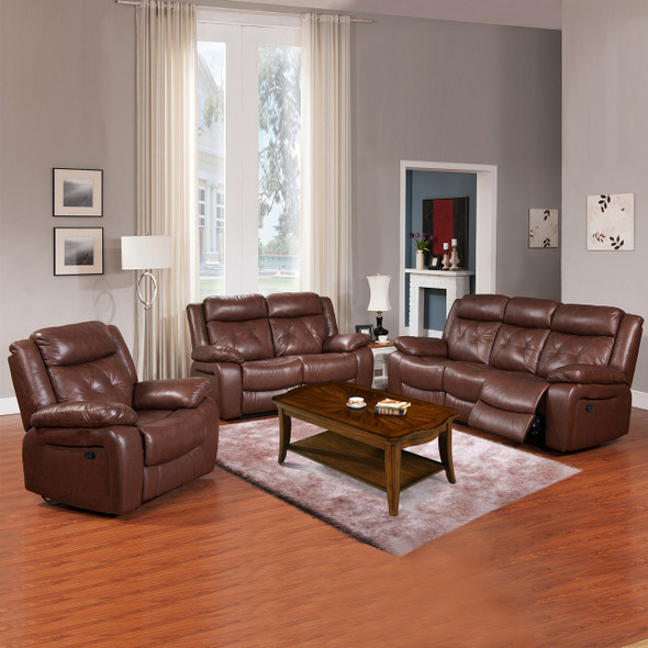 Brown Cowhide Leather Loveseat with Supportive Seat Cushioning and Matching Sofa