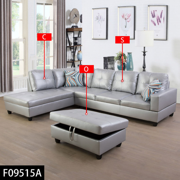 Silver White Semi-PU Synthetic Leather Lift-Top Storage Ottoman with Tufted
