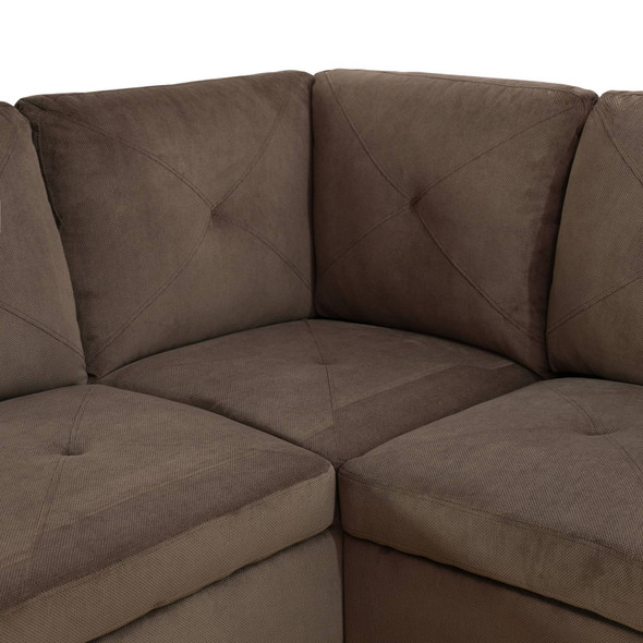 Brown 3-Piece Pineapple Fabric Sectional Sofa with Right-Facing Chaise