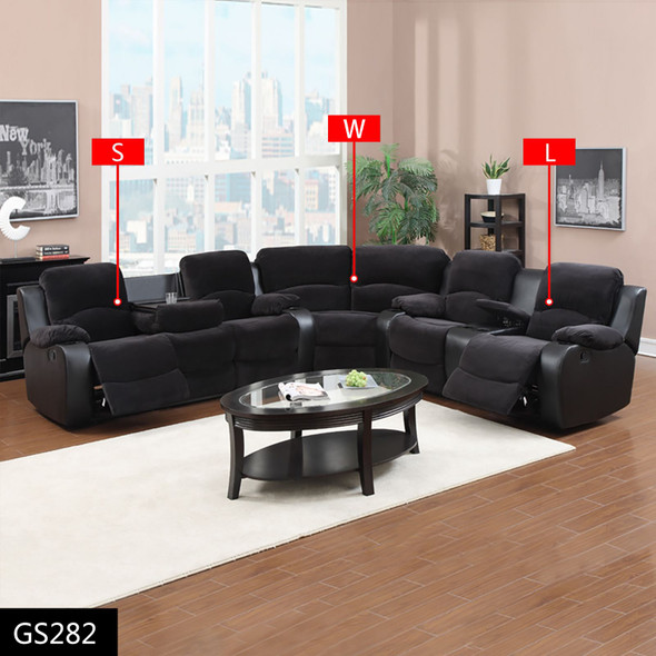 Black 3-Piece Flannel Reclining Corner Sectional with Wedge and Cup Holder