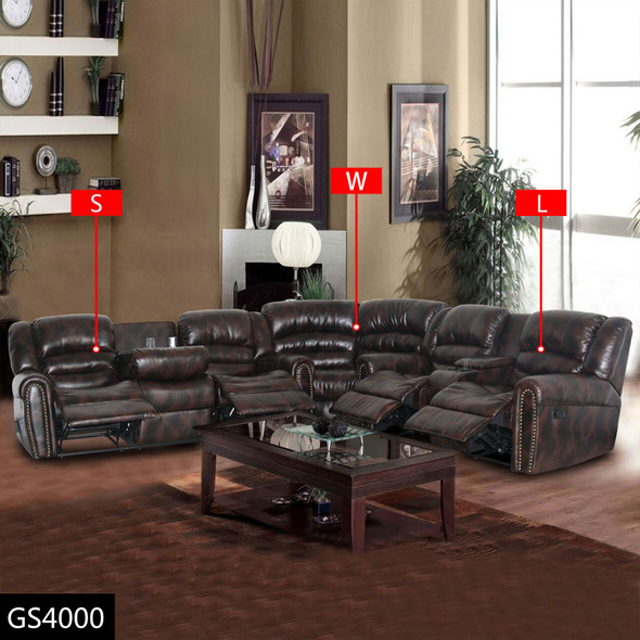 Brown 3-Piece Bonded Leather Reclining Corner Sectional with Wedge and Nailhead