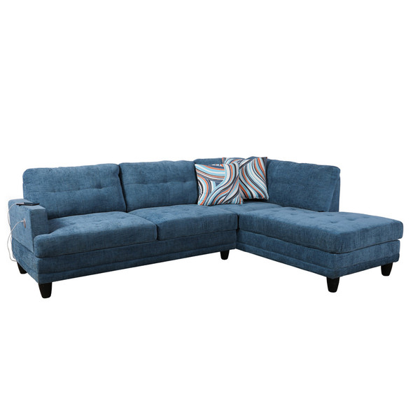 Blue Linen 3-Piece Sectional with Right-Facing Chaise Vibration Massage Seat