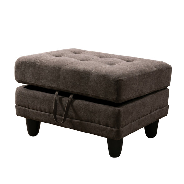 Brown Gray Corduroy Lift-Top Storage Ottoman with Tufted Cushion and Tapered