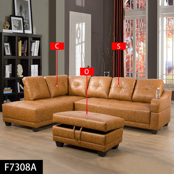 Ginger 3-Piece Semi-PU Synthetic Leather Sectional with Left-Facing Chaise