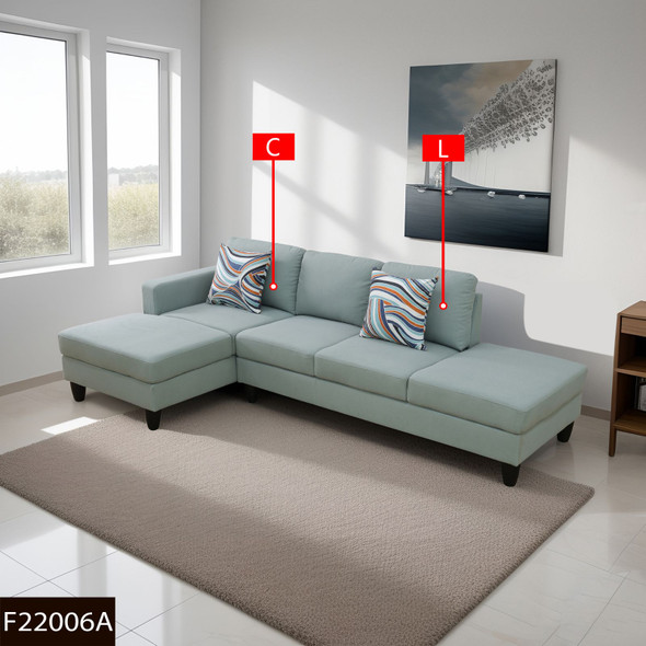 Pale Green 2-Piece Calico Sectional Sofa with Left-Facing Chaise and Track Arms