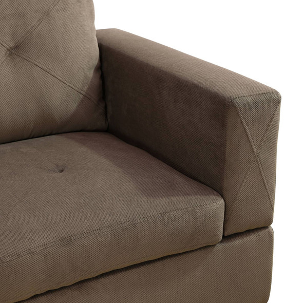 Brown 3-Piece Sackcloth Fabric Sectional Sofa with Left-Facing Chaise and Design