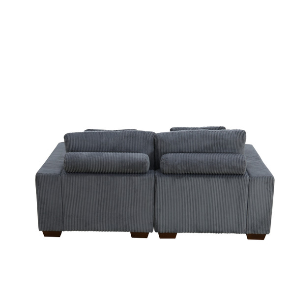 Dark Gray Corduroy Double-Arm Living Room 2-Piece Loveseat with Seat Cushioning