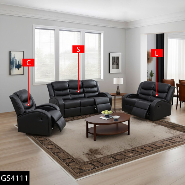 Black Faux Synthetic Leather Loveseat with Supportive Seat Cushioning and Sofa