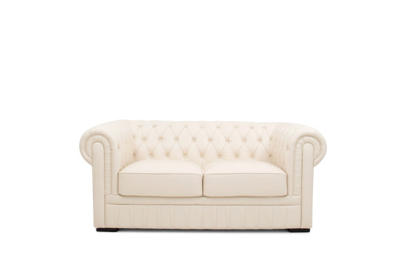 White Leather Loveseat with Padded Back and Arms and Supportive Seat Cushioning