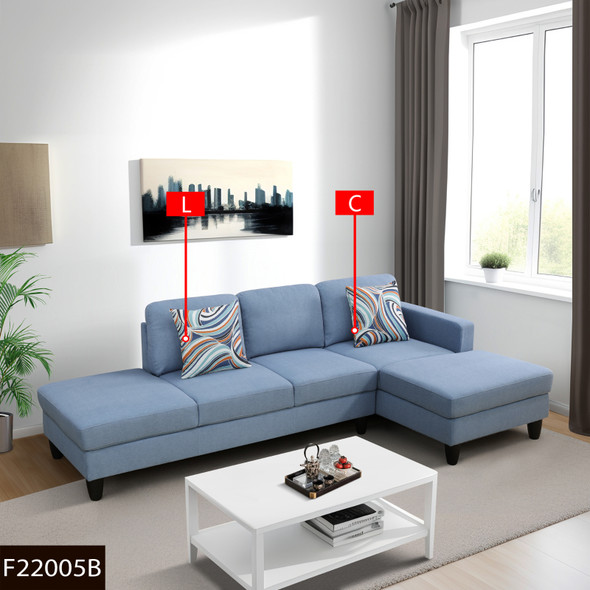Grayish Blue 2-Piece Calico Sectional Sofa with Right-Facing Chaise and Cushions