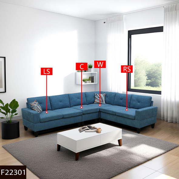 Lake Blue 4-Piece Calico Modular Corner Sectional Sofa with Armless Chair