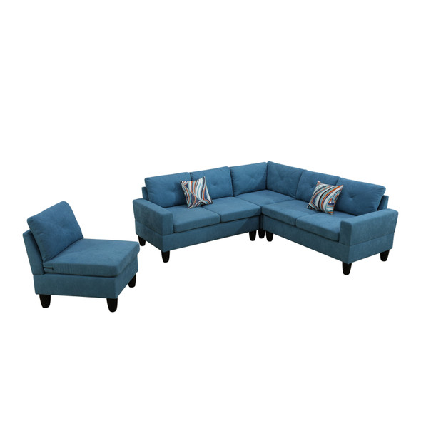 Lake Blue 4-Piece Calico Modular Corner Sectional Sofa with Armless Chair