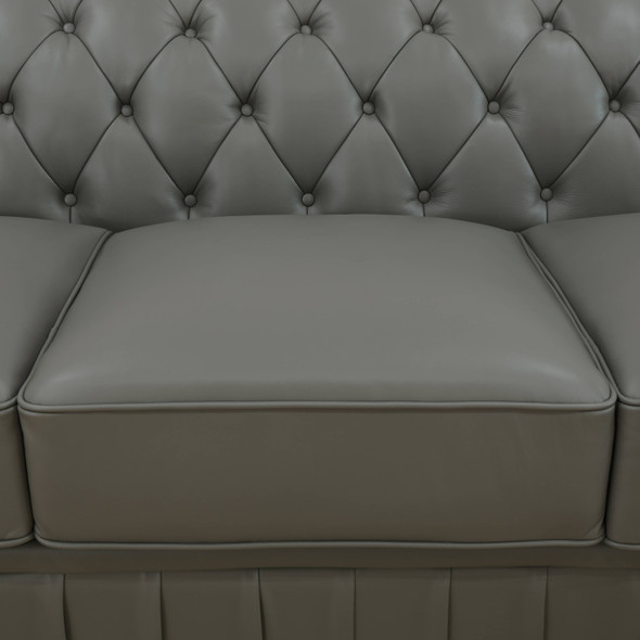 89-Inch Dark Gray 2-Piece Cow Top Leather Chesterfield Sectional with Upholstery