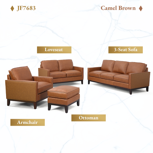 Camel Brown 4-Piece Top-Grain Leather Living Room Set with Sofa Loveseat