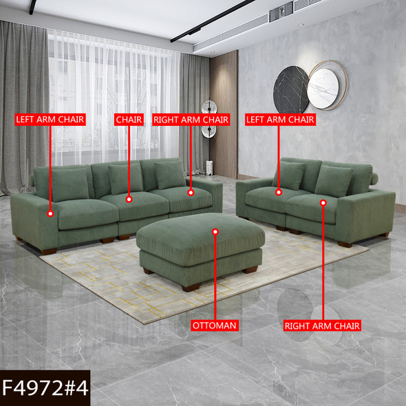 Green 6-Piece Corduroy Modular Living Room Set with Sofa Loveseat and Ottoman