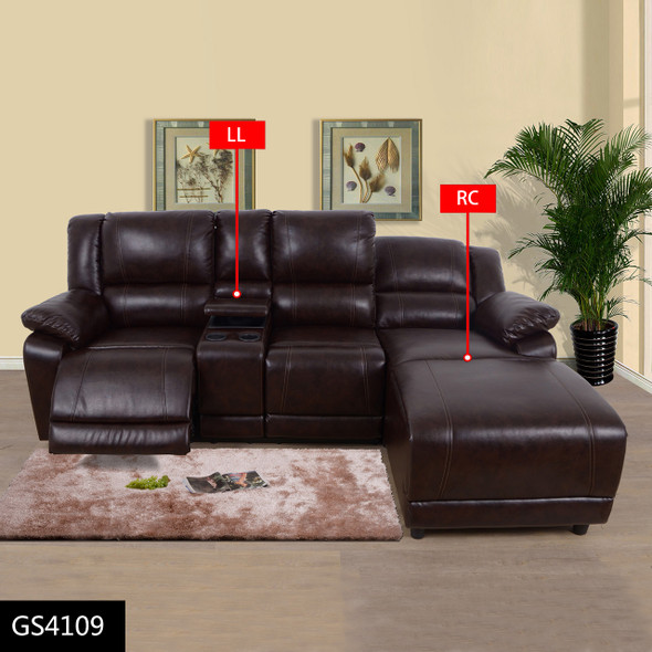 Brown 2-Piece Faux Leather Reclining Sectional with Right-Facing Chaise and Cup