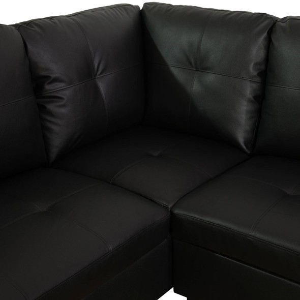Black 3-Piece Faux Leather Left-Facing Corner Sectional Sofa with Lift-Top