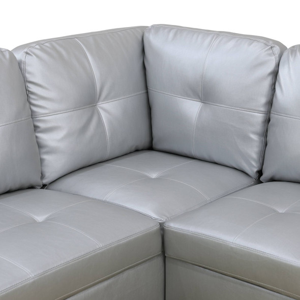 Silver 3-Piece Semi-PU Synthetic Leather Sectional Sofa with Left-Facing Chaise