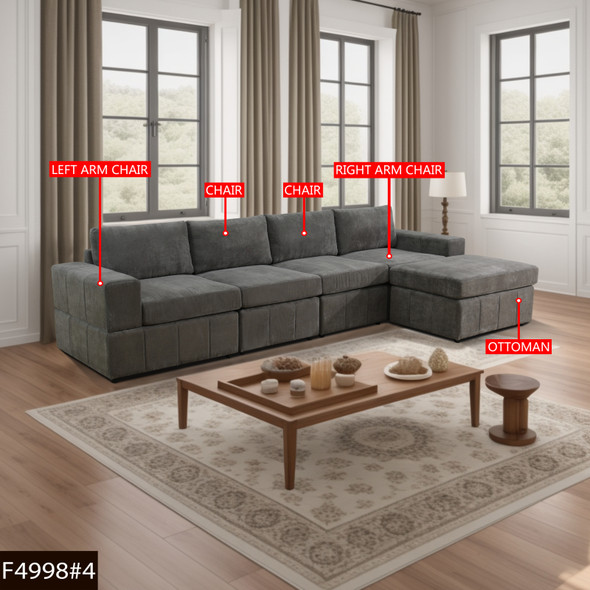 Gray 5-Piece Microfiber Modular Sectional Sofa with Movable Ottoman and Sections