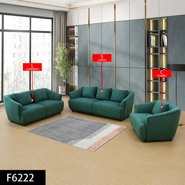 Green Flannelette 3-Piece Living Room Set with Sofa Loveseat and Armchair